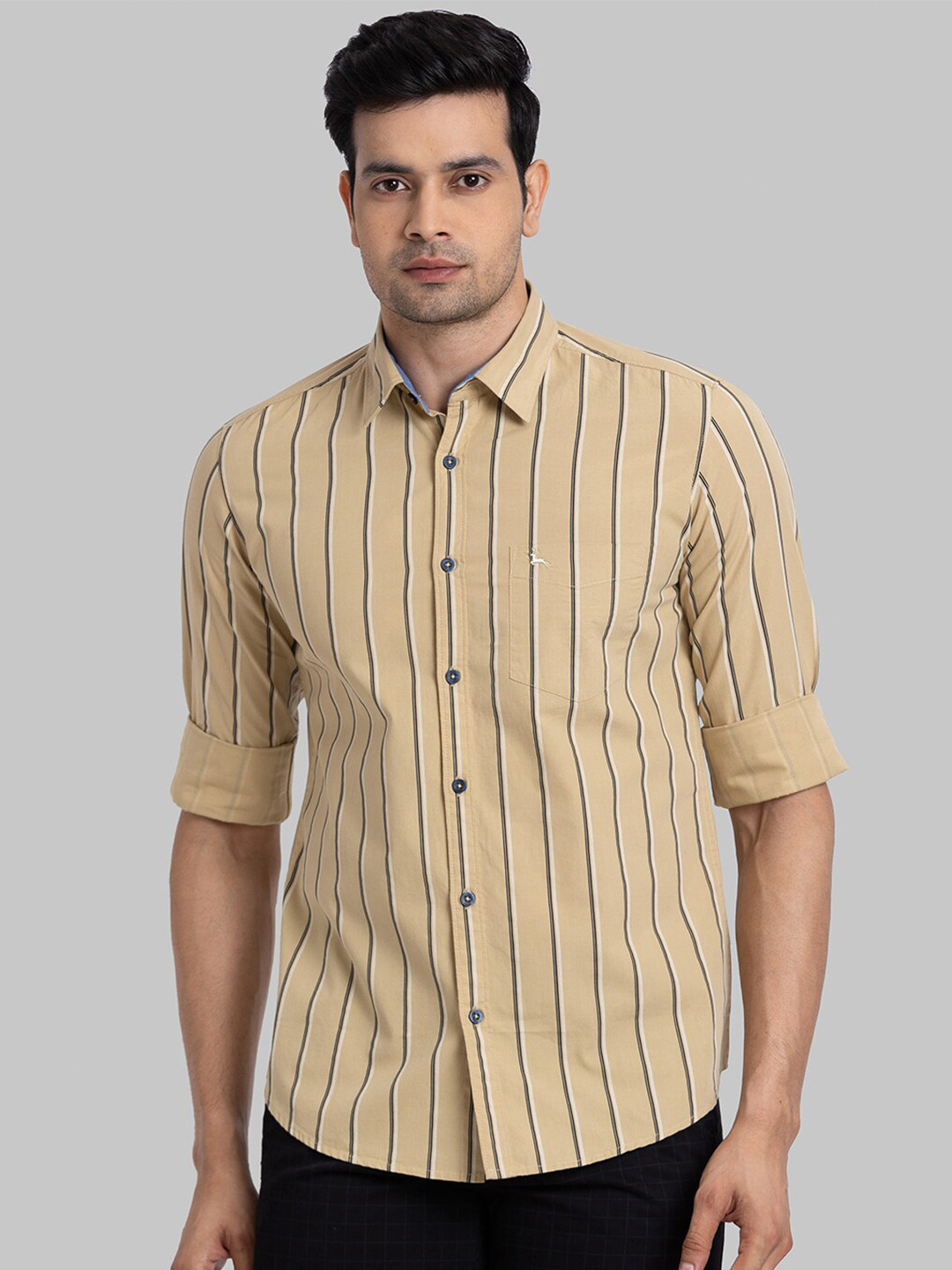 

Parx Men Slim Fit Striped Cotton Casual Shirt, Beige