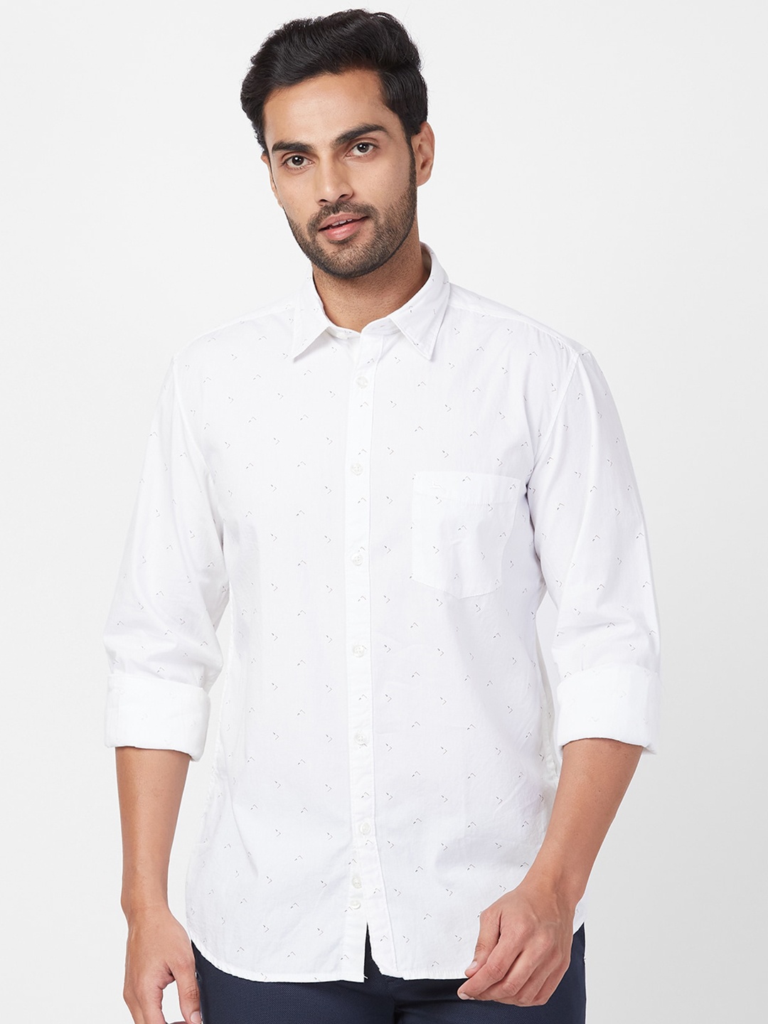 

Parx Slim Fit Abstract Printed Spread Collar Long Sleeves Cotton Casual Shirt, White