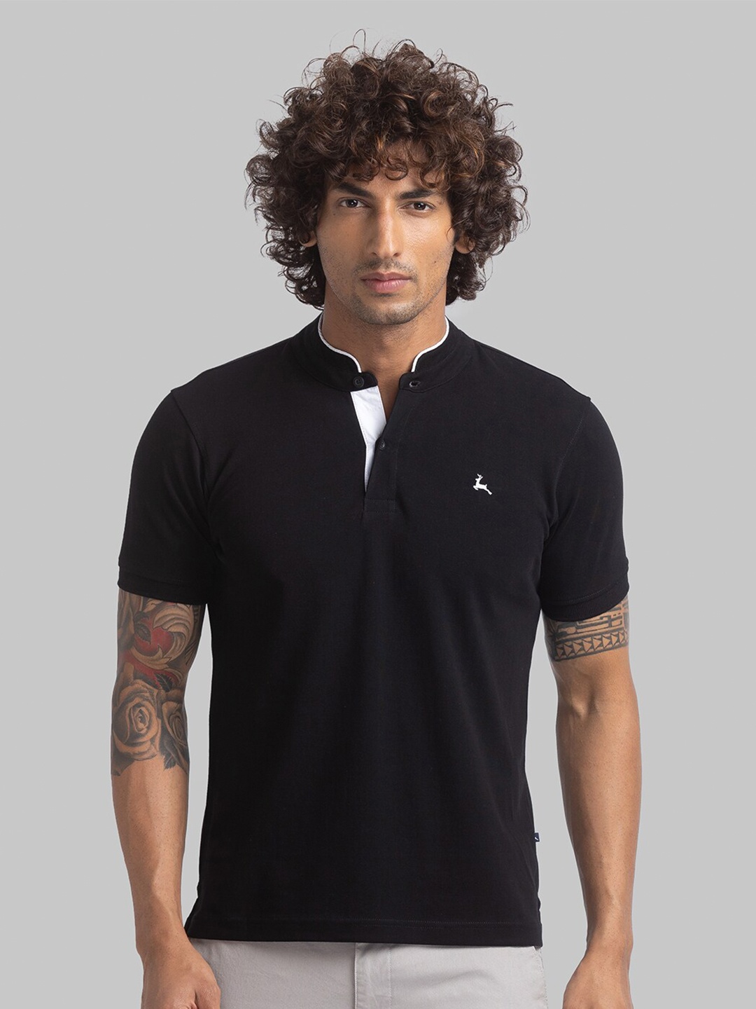 

Parx Mandarin Collar Short Sleeves T-shirt, Black