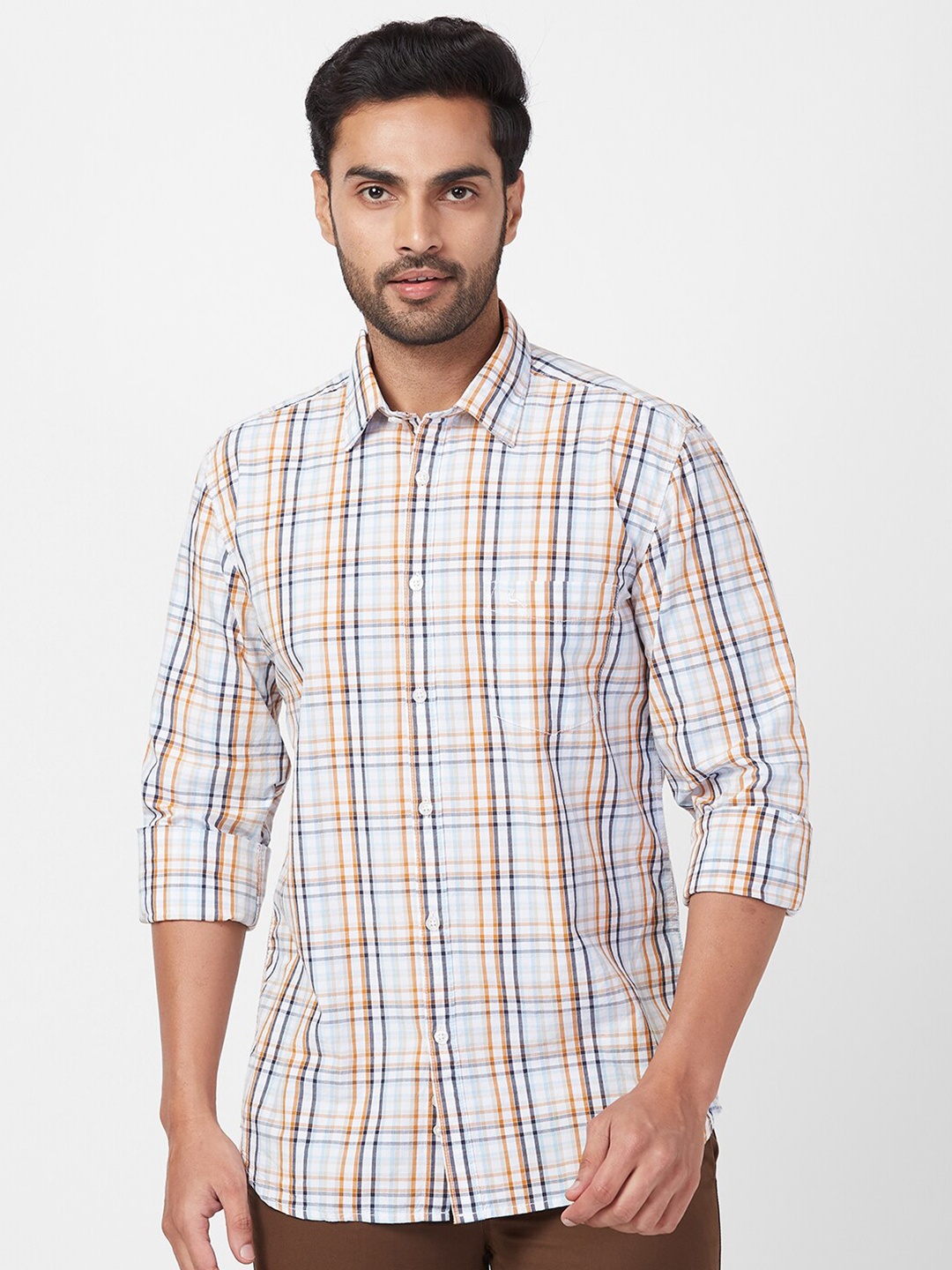 

Parx Slim Fit Tartan Checked Cotton Casual Shirt, Orange