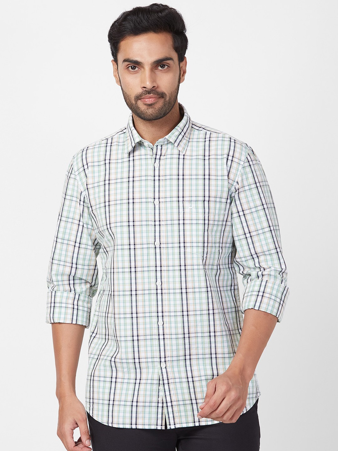 

Parx Slim Fit Tartan Checks Cotton Checked Casual Shirt, Green