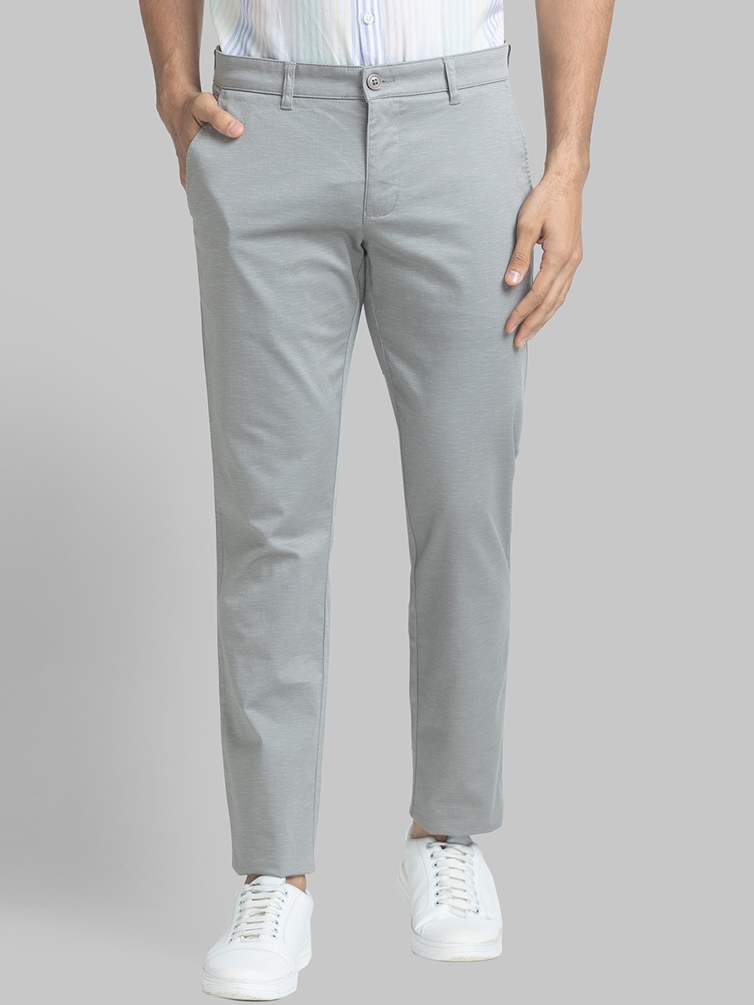 

Parx Men Tapered Fit Low-Rise Trousers, Grey