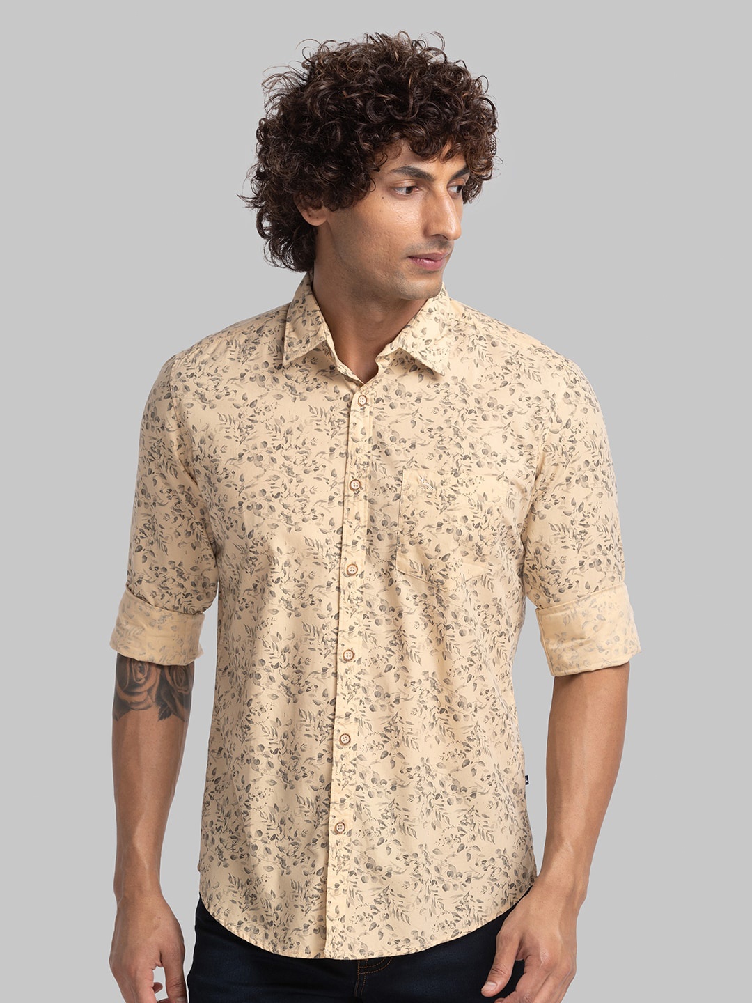 

Parx Slim Fit Floral Printed Spread Collar Long Sleeves Cotton Casual Shirt, Orange