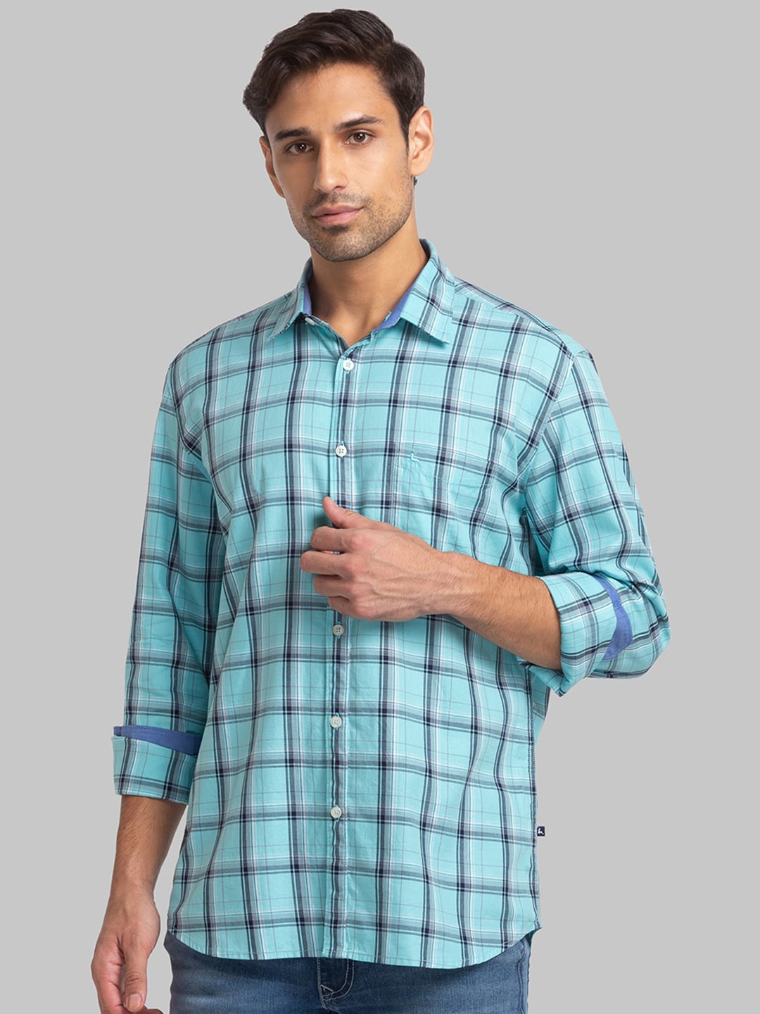 

Parx Slim Fit Checked Spread Collar Casual Shirt, Blue