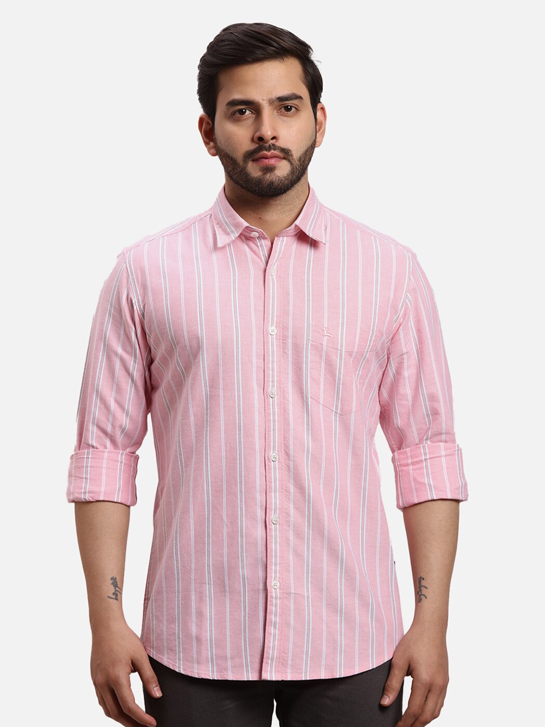 

Parx Slim Fit Vertical Stripes Opaque Cotton Casual Shirt, Red