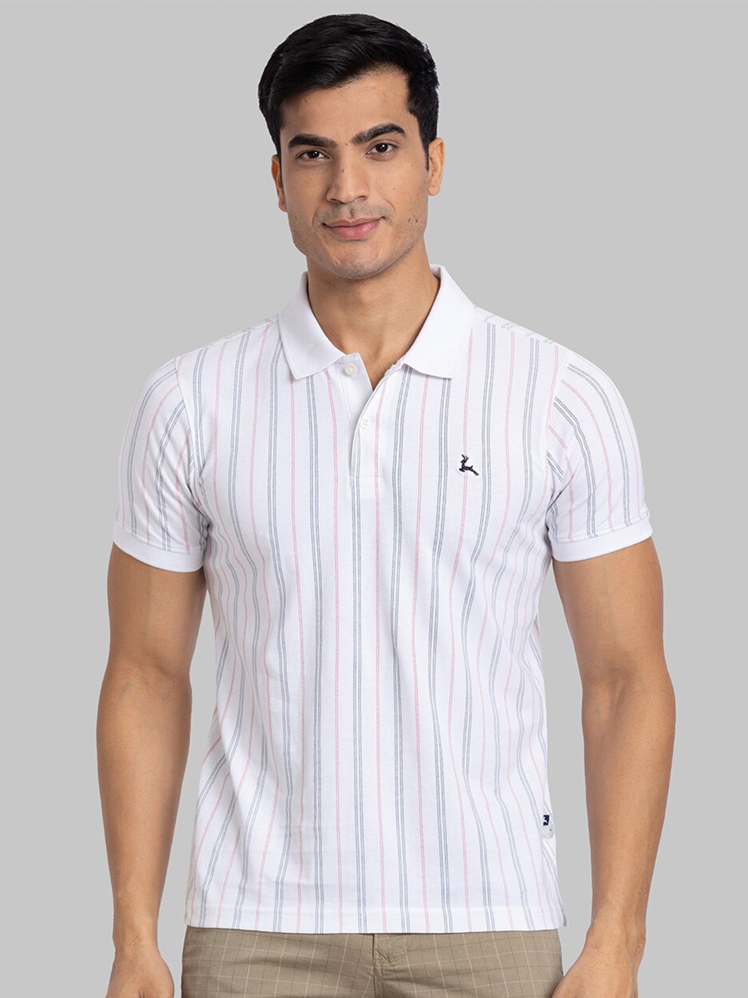 

Parx Vertical Striped Polo Collar Cotton Casual T-shirt, White