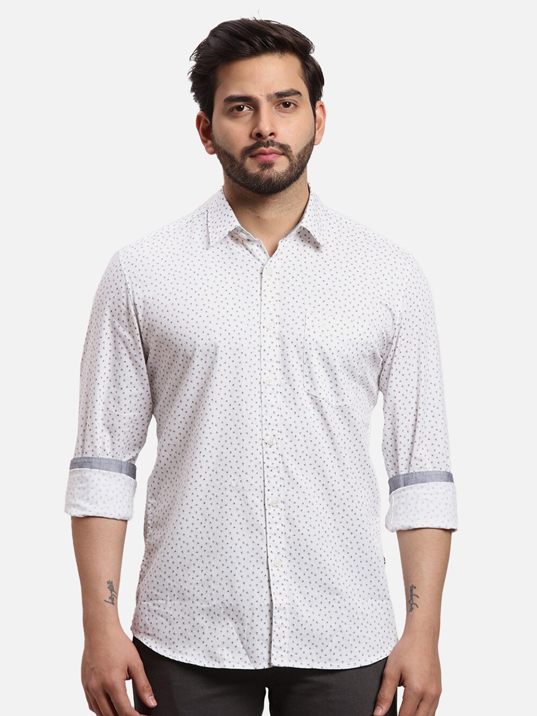 

Parx Slim Fit Abstract Printed Opaque Cotton Casual Shirt, White