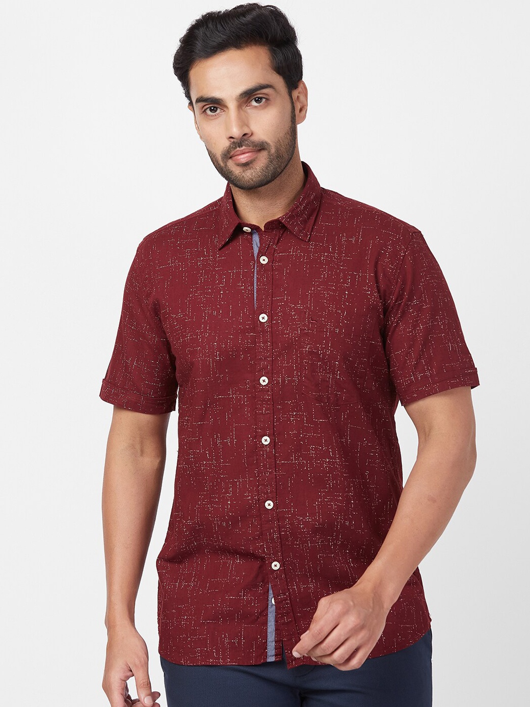 

Parx Slim Fit Abstract Printed Cotton Casual Shirt, Maroon