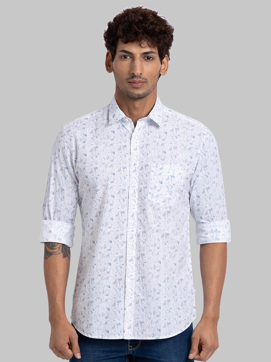 

Parx Slim Fit Floral Printed Opaque Cotton Casual Shirt, White