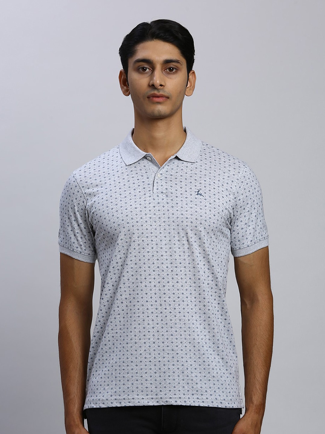 

Parx Geometric Printed Polo Collar Cotton Casual T-shirt, Grey