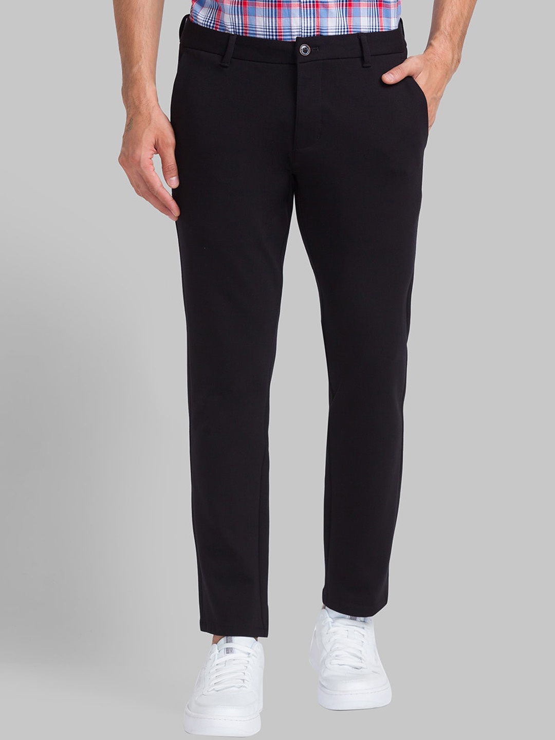 

Parx Slim Fit Mid-Rise Regular Trousers, Black