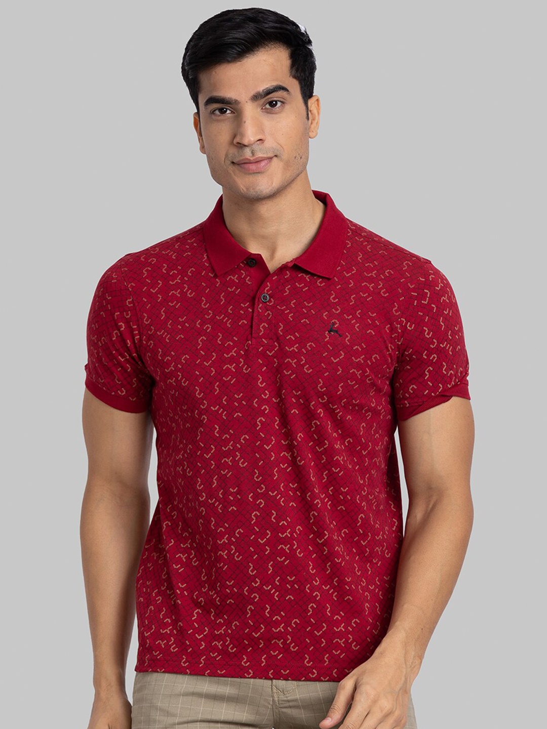 

Parx Geometric Printed Polo Collar Cotton T-shirt, Maroon