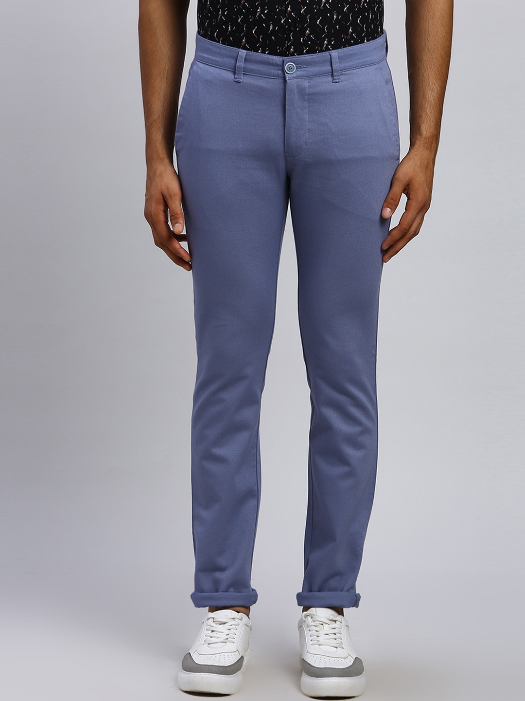 

Parx Slim Fit Mid-Rise Cotton Regular Trousers, Blue