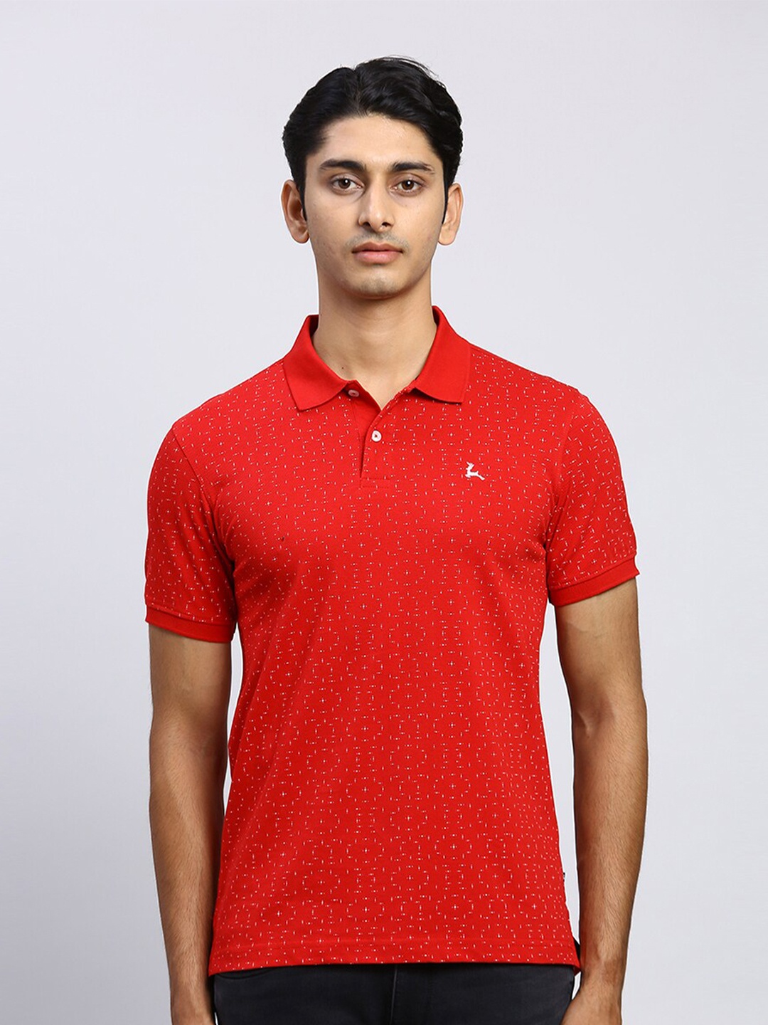 

Parx Geometric Printed Polo Collar Short Sleeves Cotton T-shirt, Red