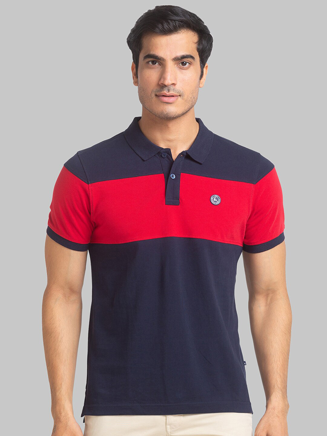 

Parx Colourblocked Polo Collar Cotton Casual T-shirt, Blue