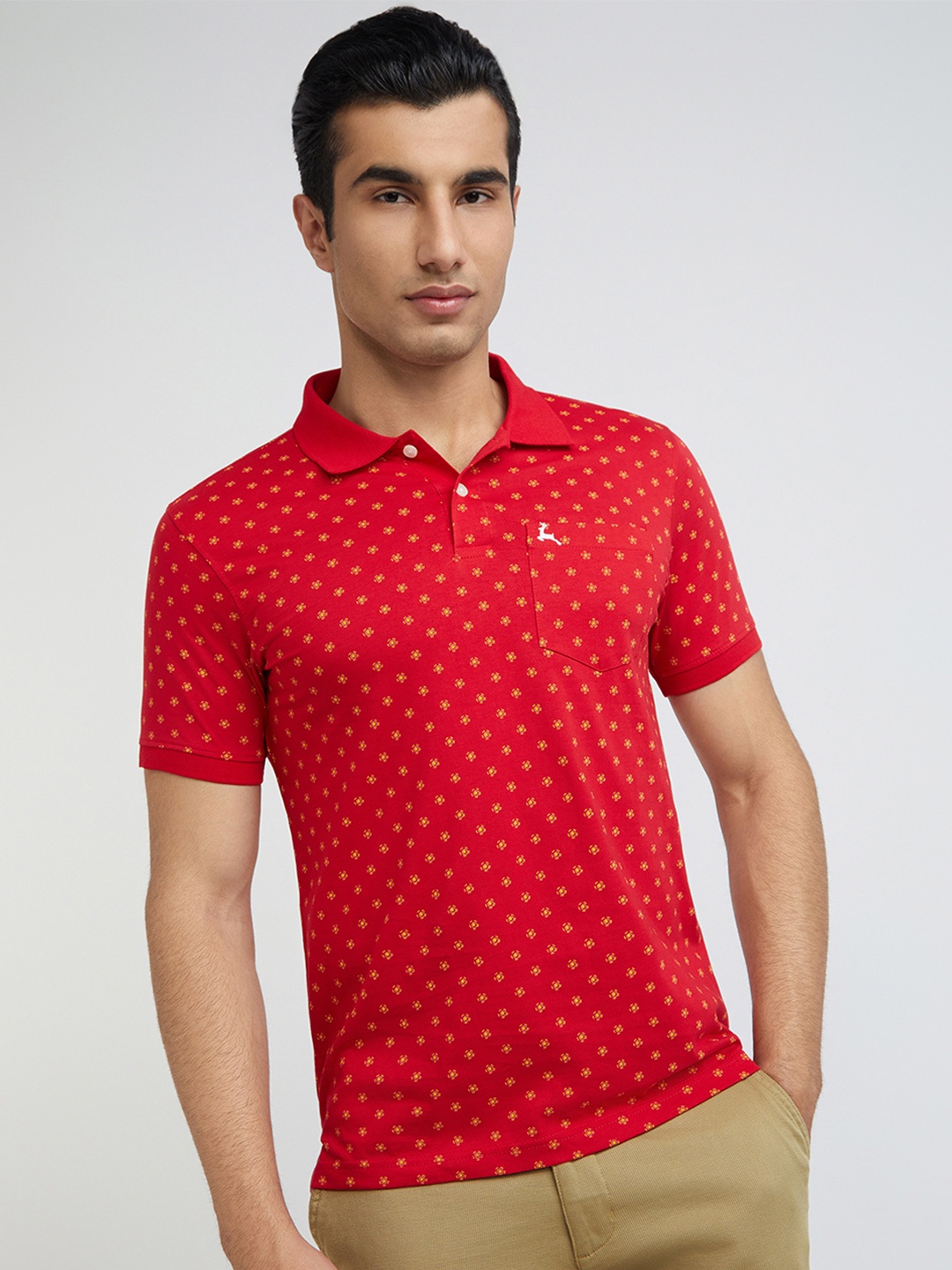

Parx Printed Polo Collar Cotton T-shirt, Red