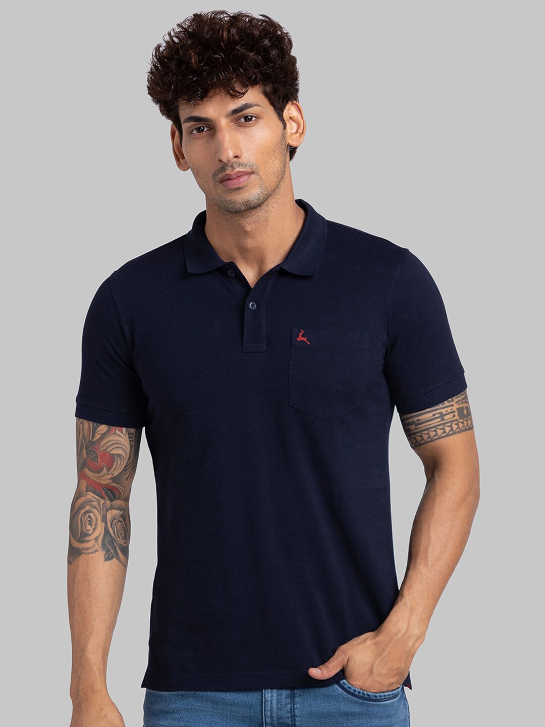 

Parx Polo Collar Short Sleeves Patch Pocket Cotton Casual T-shirt, Blue