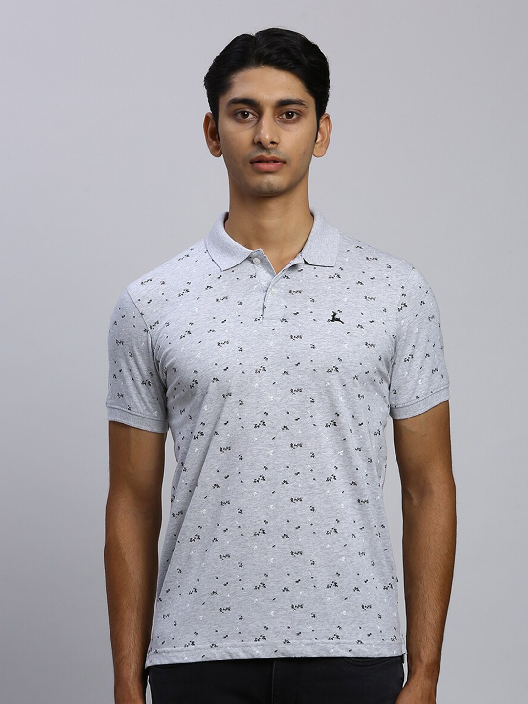 

Parx Abstract Printed Polo Collar Short Sleeves Cotton T-shirt, Grey