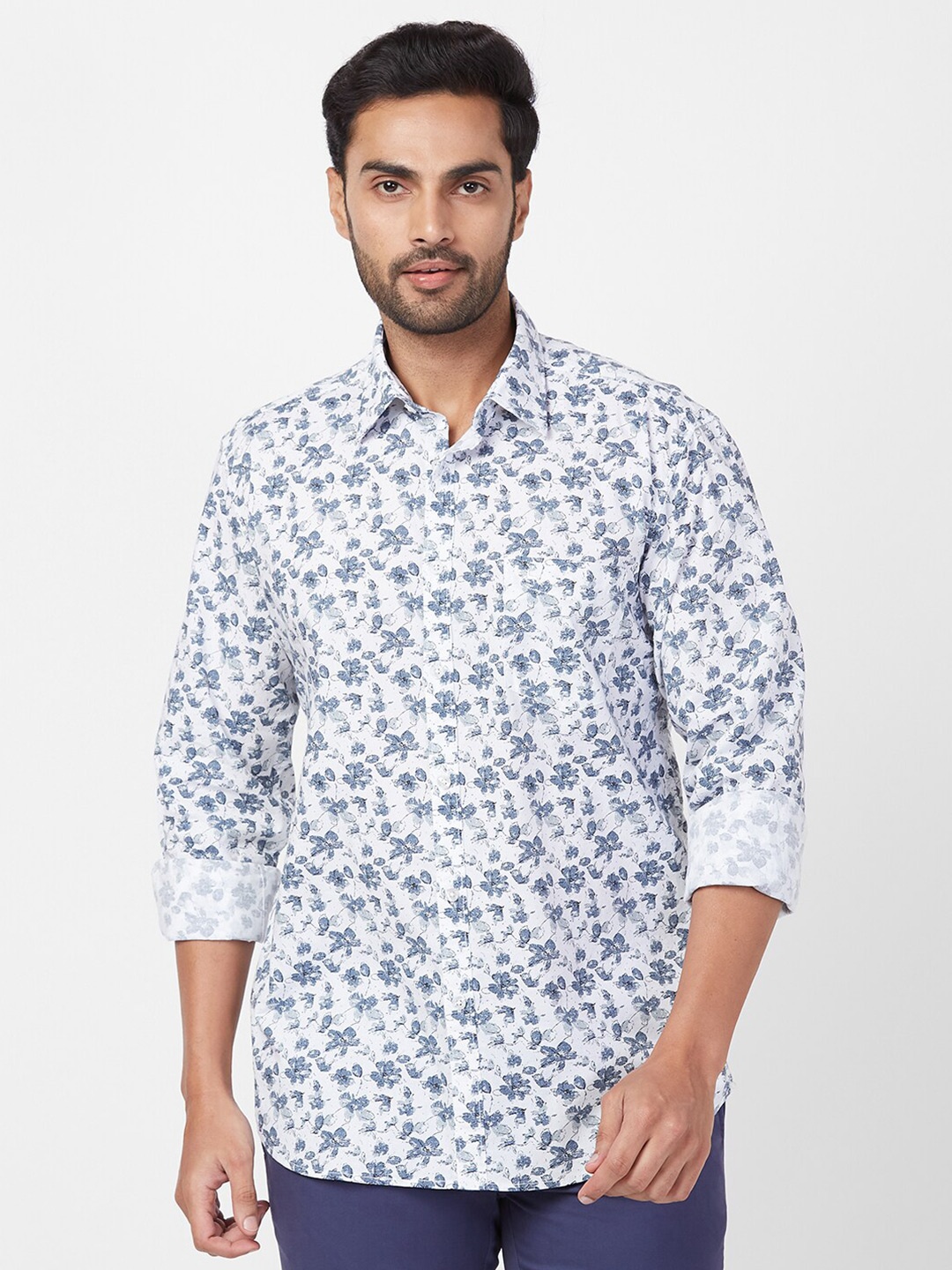 

Parx Slim Fit Floral Printed Cotton Casual Shirt, White