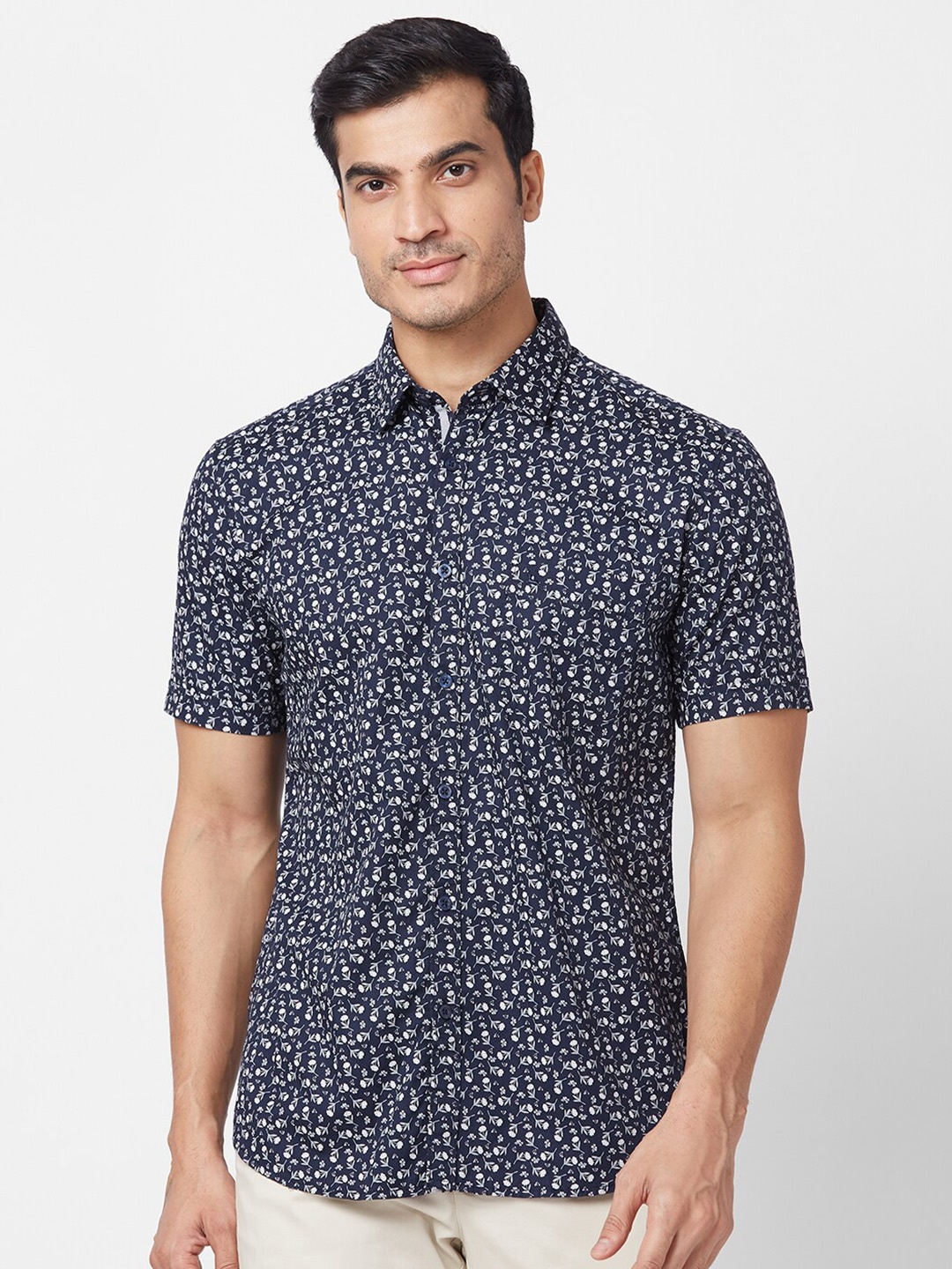 

Parx Slim Fit Floral Printed Spread Collar Casual Shirt, Blue