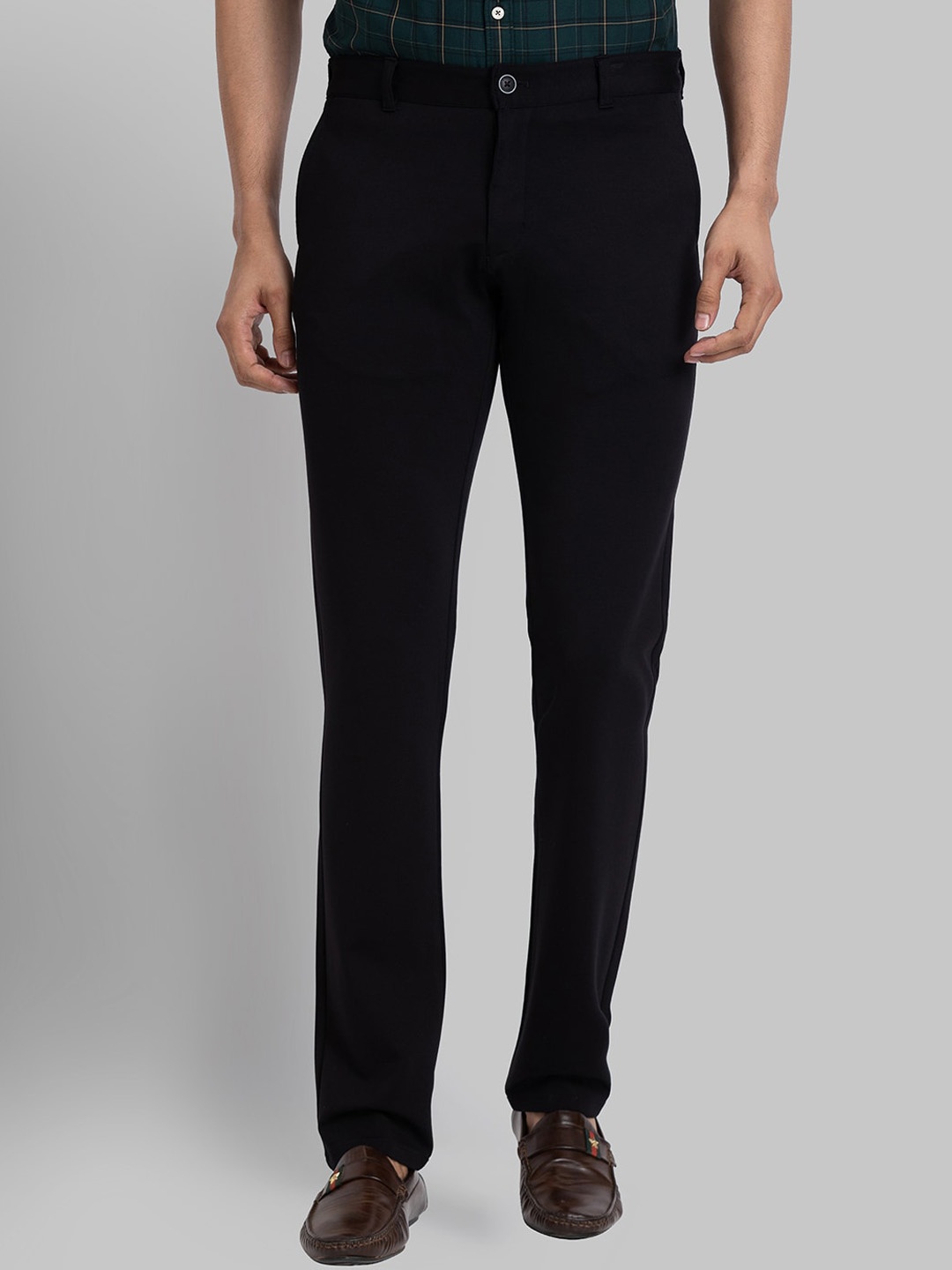 

Parx Tapered Fit Low-Rise Cotton Regular Trousers, Black