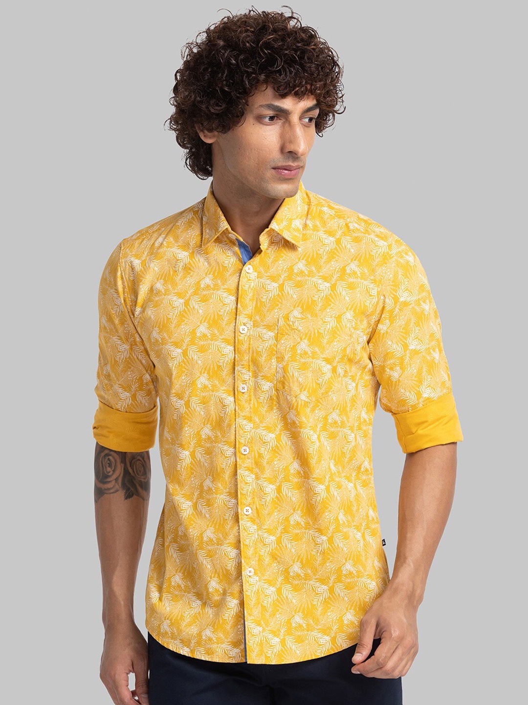 

Parx Slim Fit Floral Printed Cotton Casual Shirt, Yellow