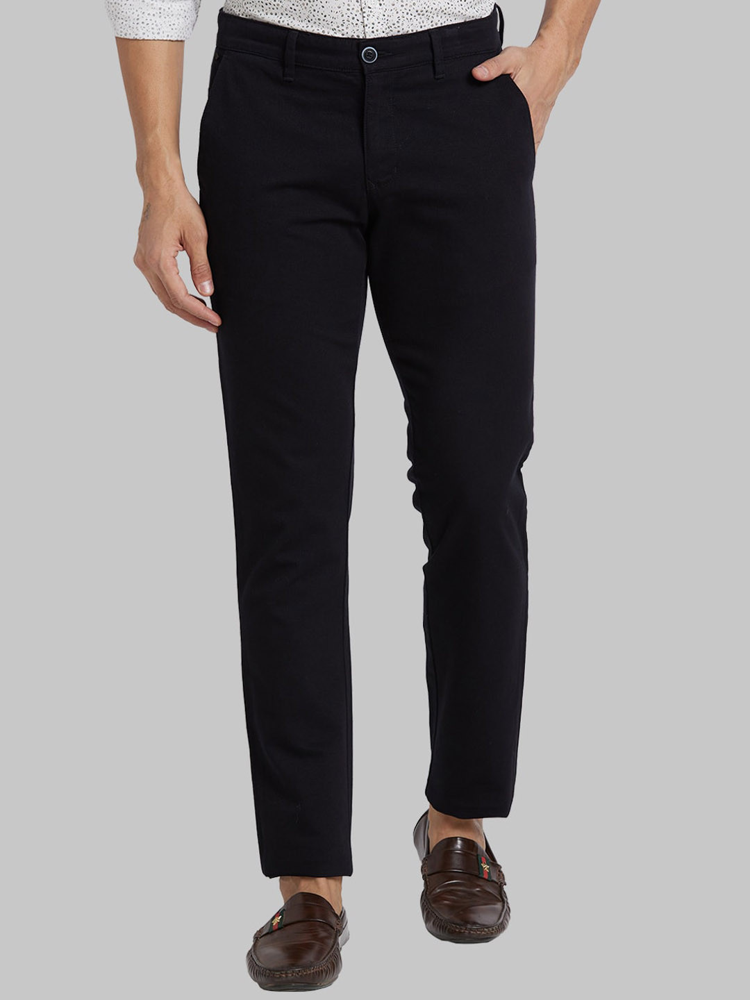 

Parx Tapered Fit Mid-Rise Cotton Regular Trousers, Black
