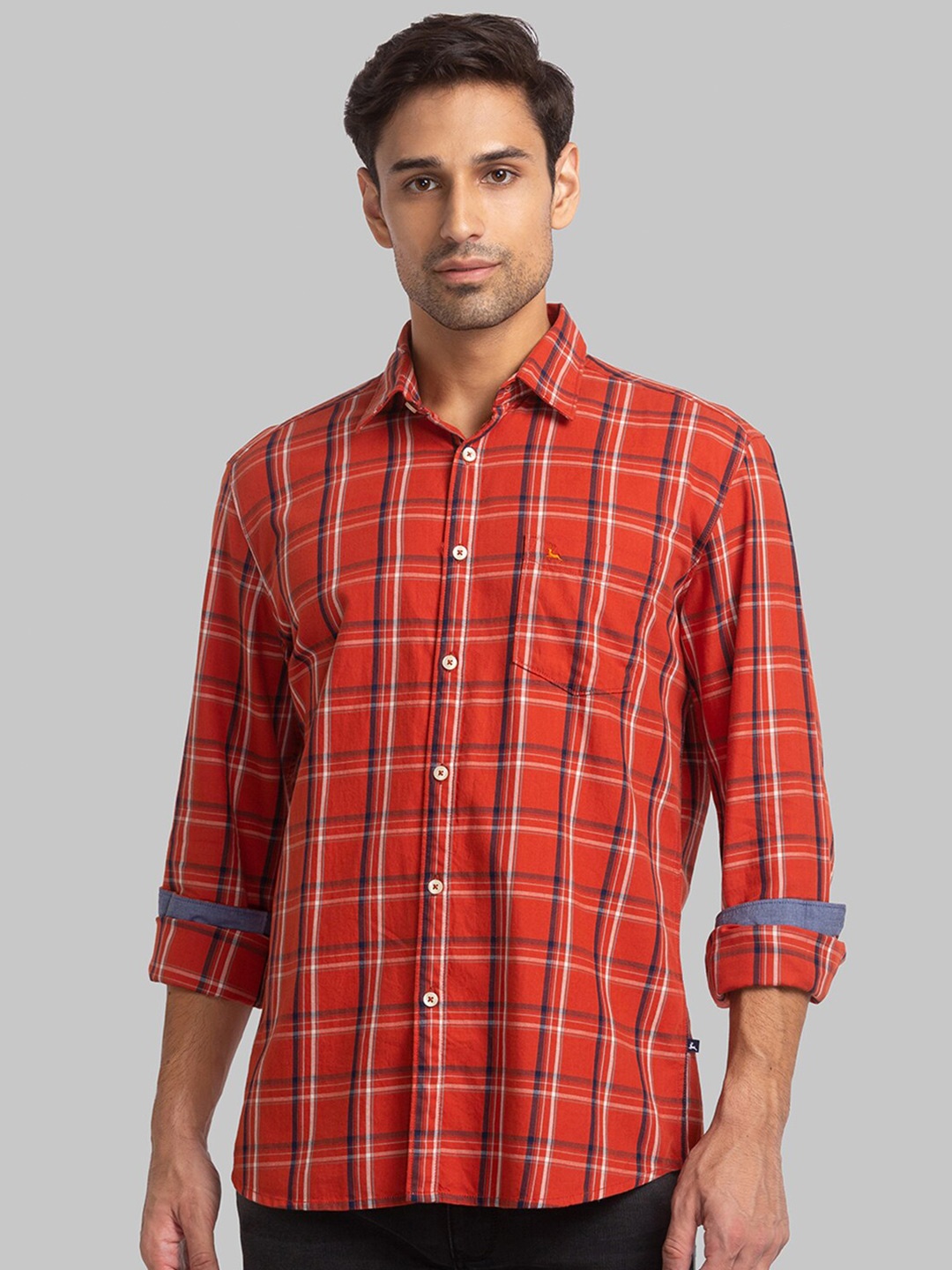 

Parx Slim Fit Tartan Checked Cotton Casual Shirt, Brown