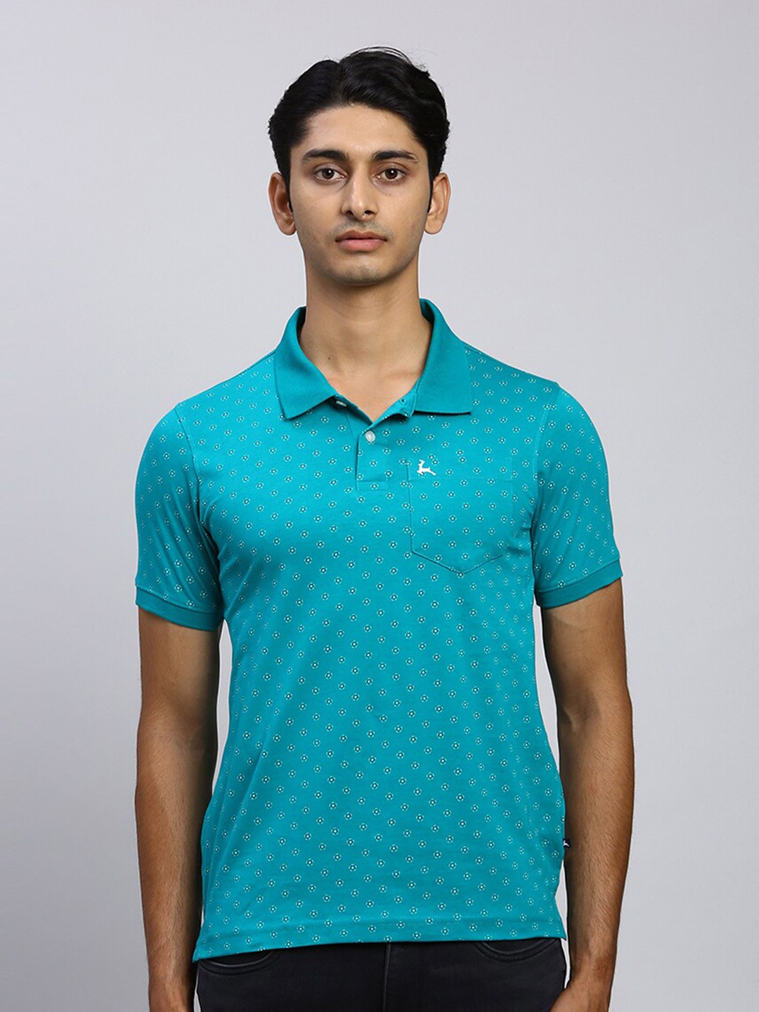 

Parx Abstract Printed Polo Collar Pockets Cotton T-shirt, Blue
