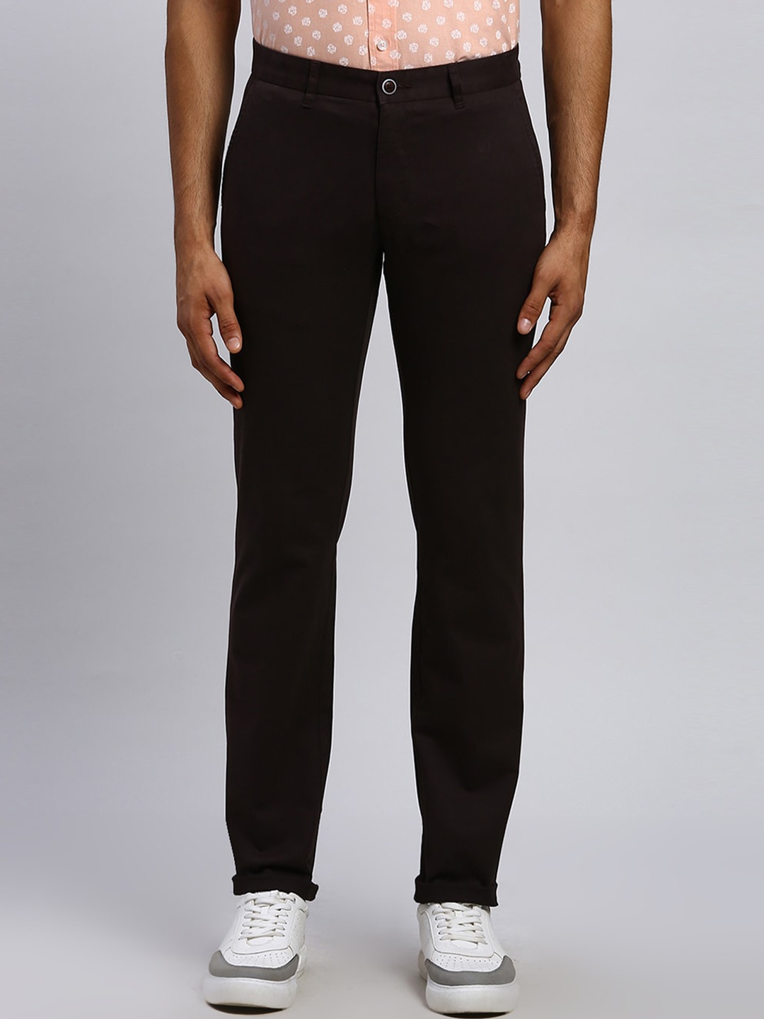 

Parx Men Tapered Fit Low-Rise Trousers, Brown