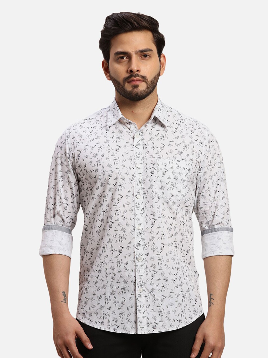 

Parx Slim Fit Floral Printed Opaque Cotton Casual Shirt, White
