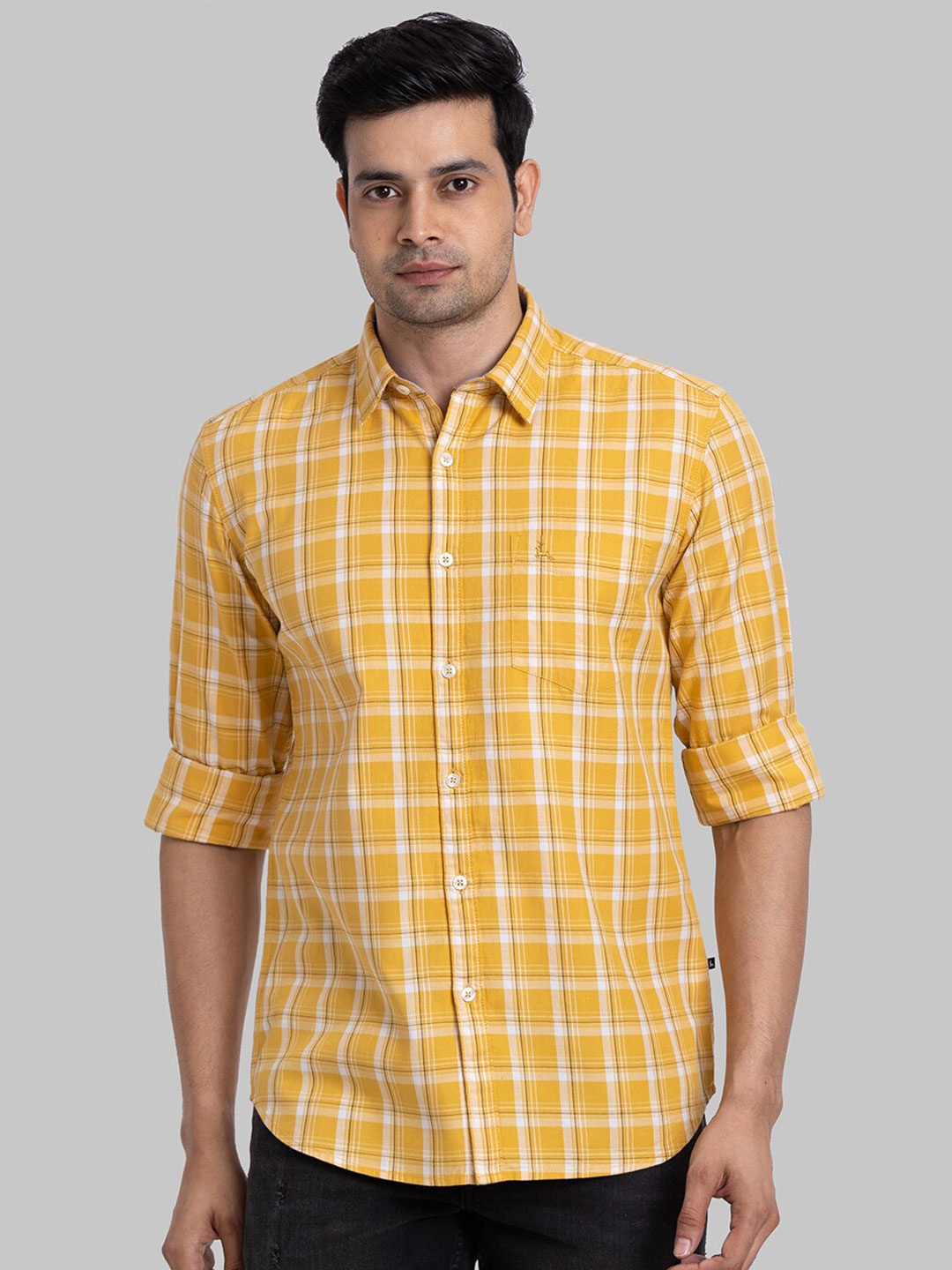 

Parx Slim Fit Checked Cotton Casual Shirt, Yellow