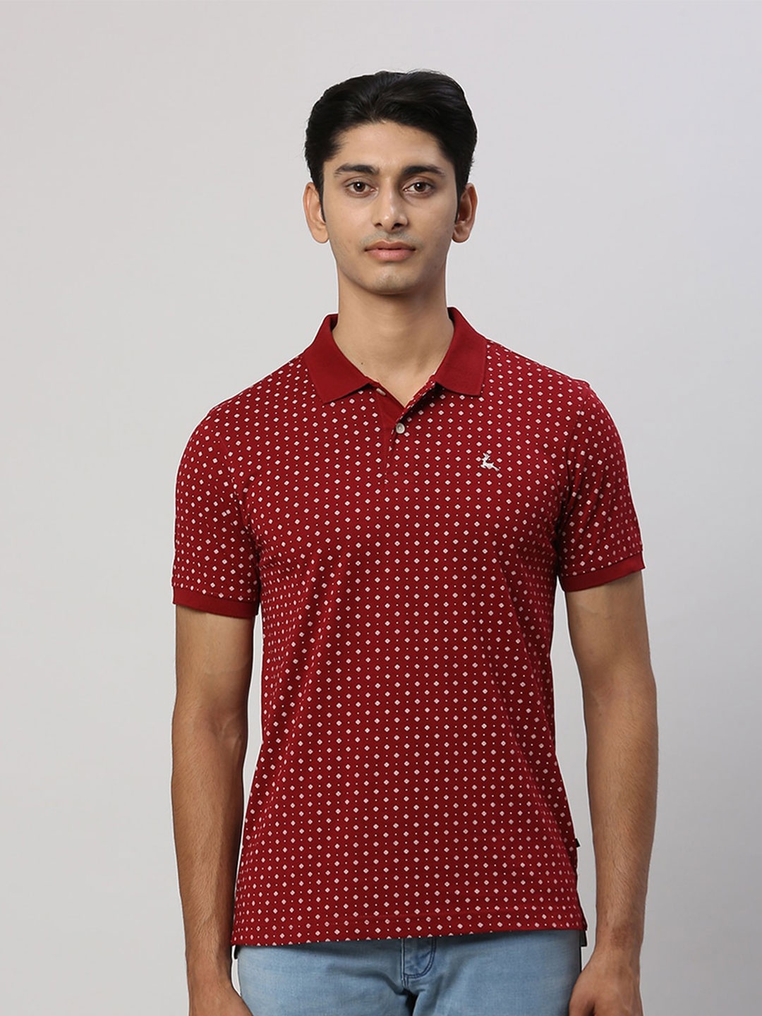 

Parx Geometric Print Polo Collar Cotton T-shirt, Maroon