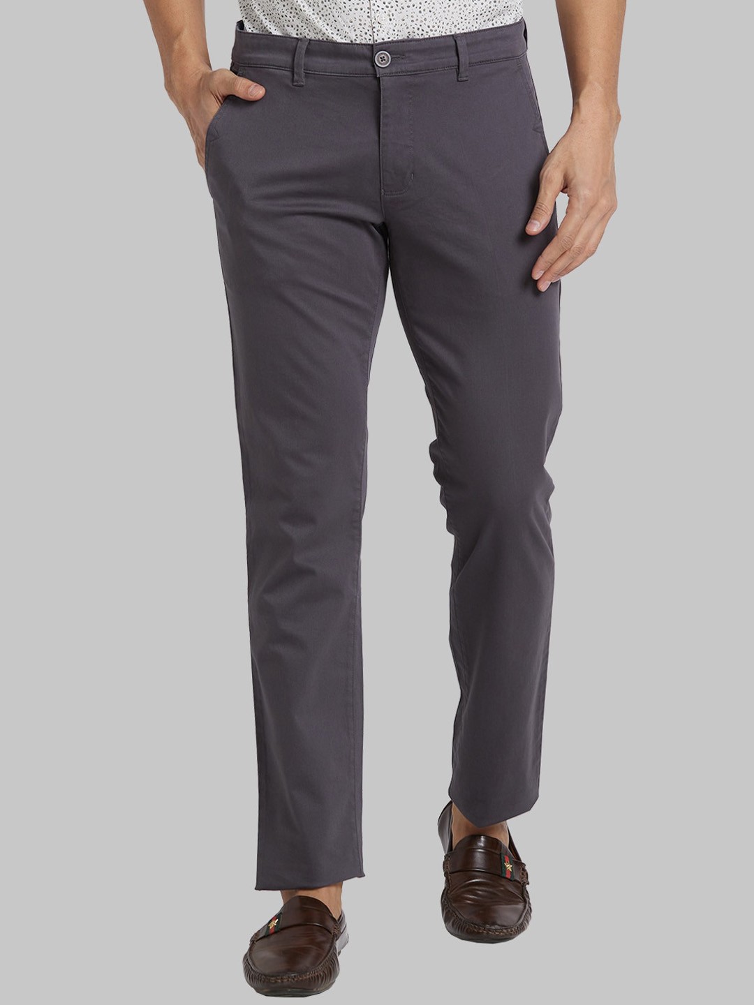 

Parx Men Tapered Fit Low-Rise Trousers, Grey