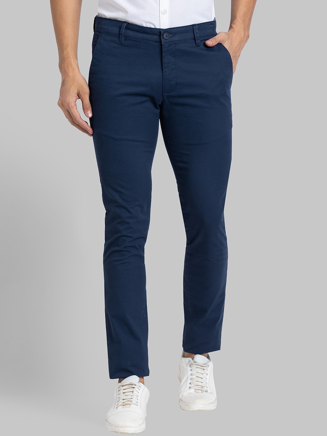 

Parx Men Slim Fit Mid-Rise Trousers, Blue