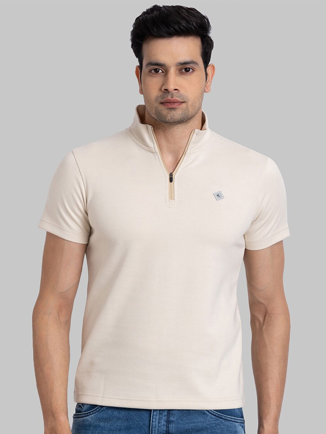 

Parx Solid Built-up Collar Short Sleeves Casual T-shirt, Off white