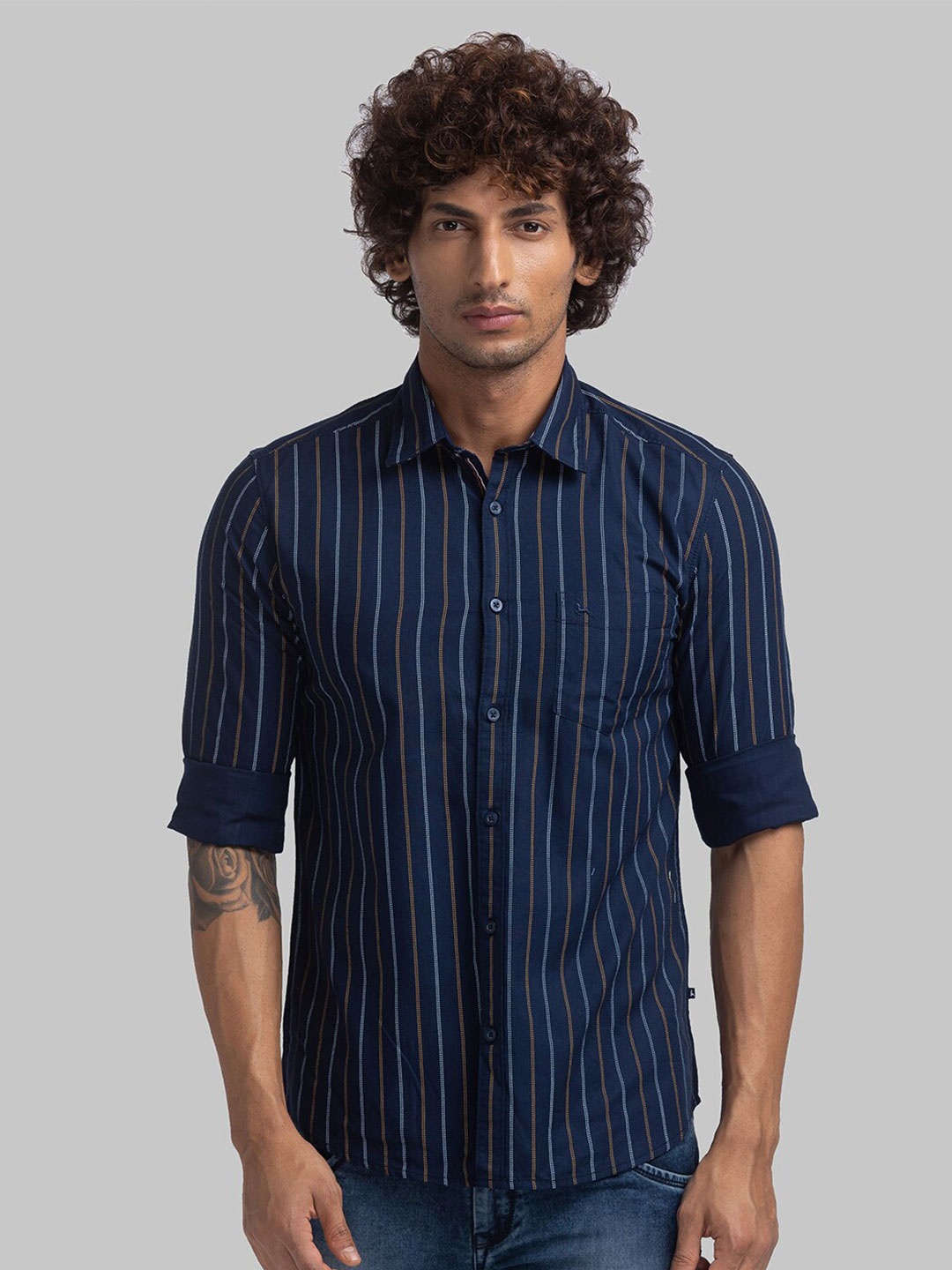 

Parx Slim Fit Striped Cotton Casual Shirt, Blue