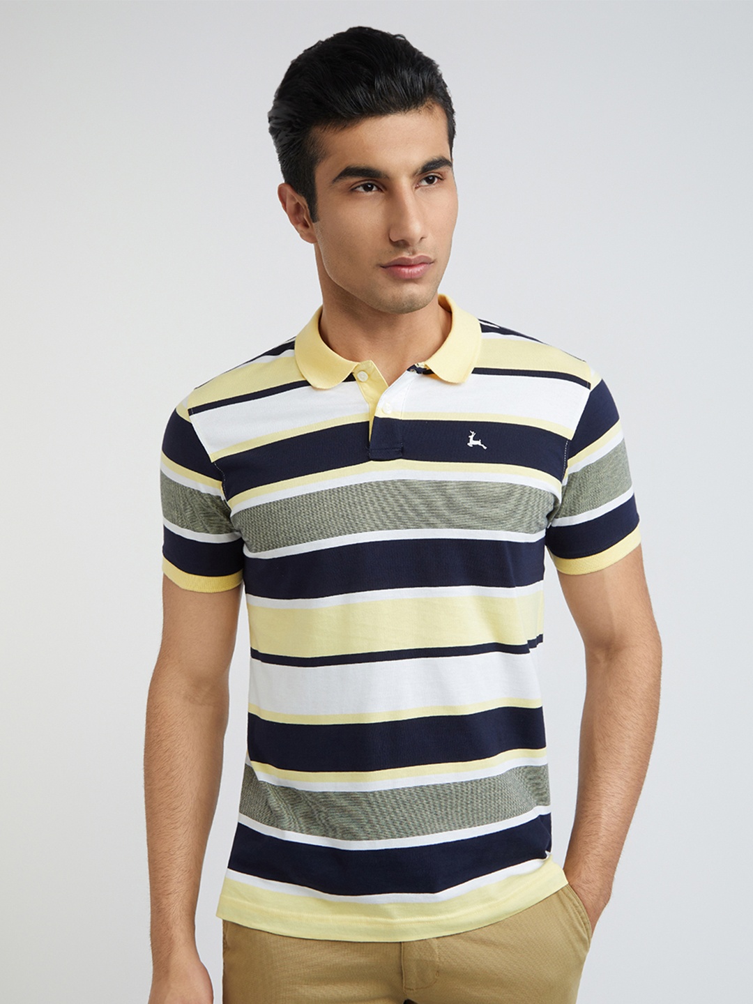 

Parx Horizontal Striped Polo Collar Cotton Casual T-shirt, Yellow