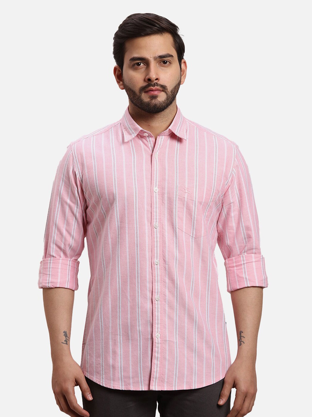 

Parx Slim Fit Cotton Striped Casual Shirt, Red