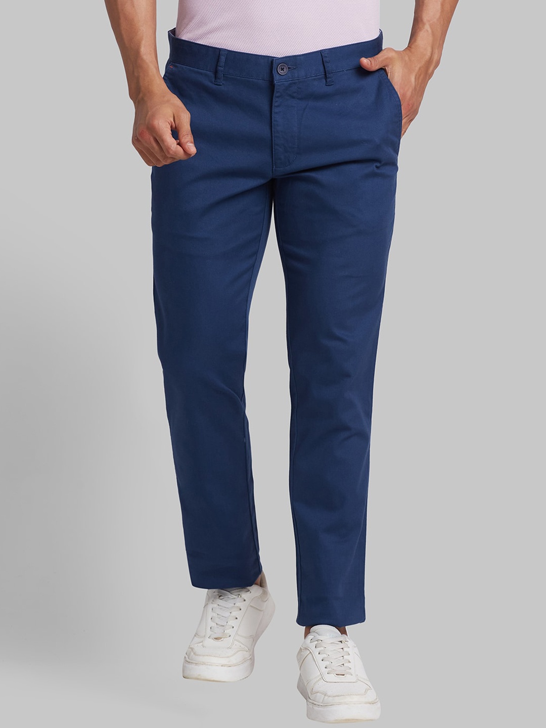 

Parx Men Tapered Fit Low-Rise Trousers, Blue