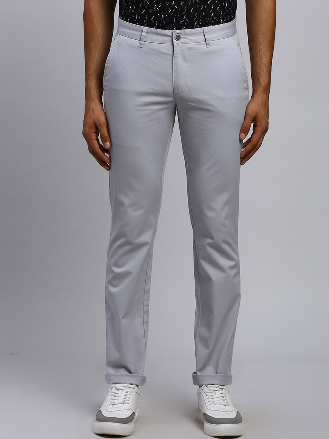 

Parx Men Tapered Fit Low-Rise Trousers, Grey