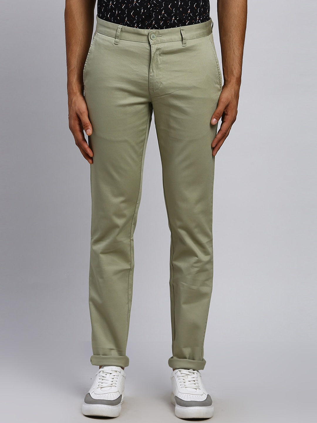 

Parx Men Tapered Fit Cotton Low-Rise Chinos Trousers, Green