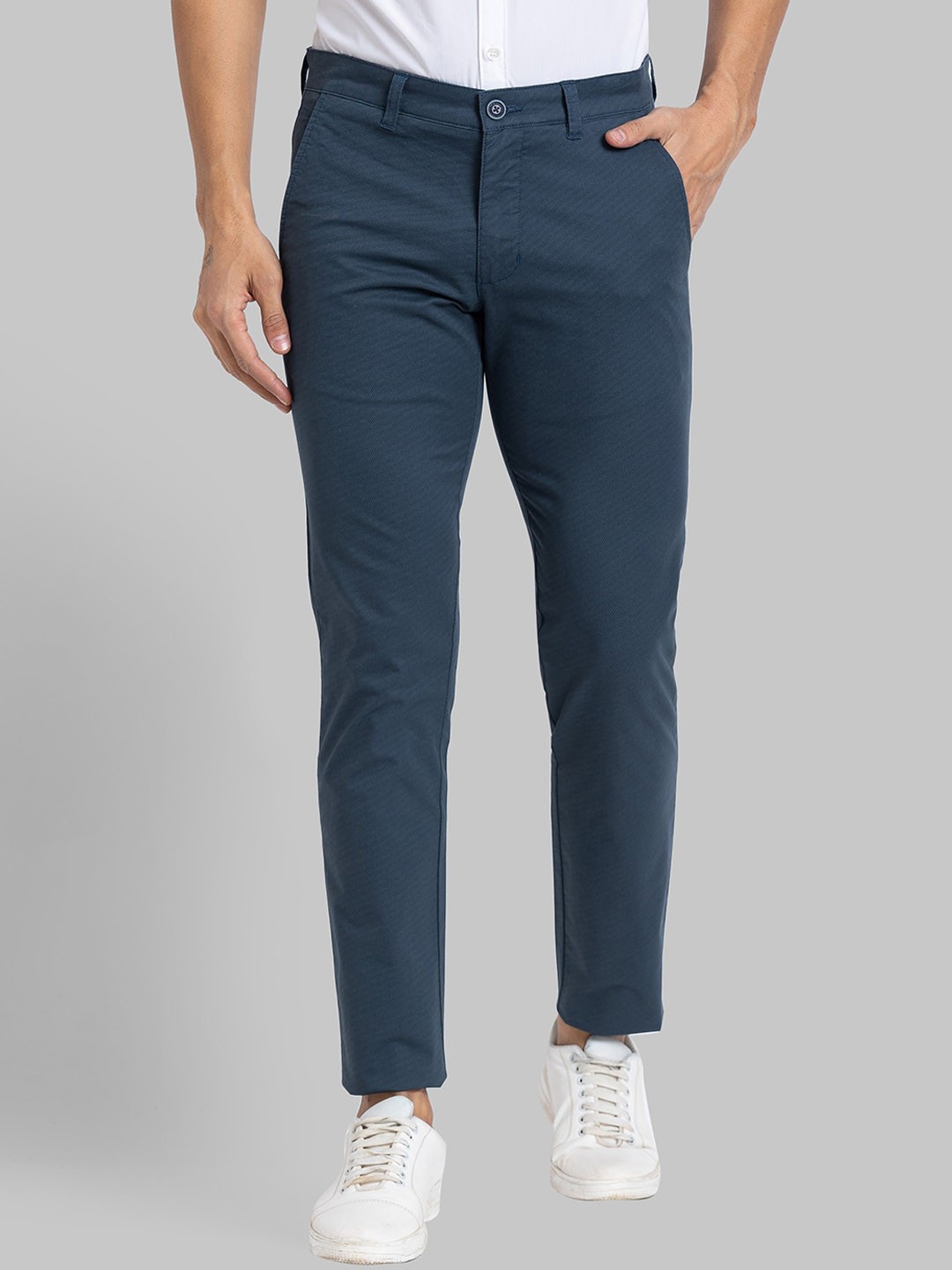 

Parx Tapered Fit Low-Rise Cotton Regular Trousers, Blue