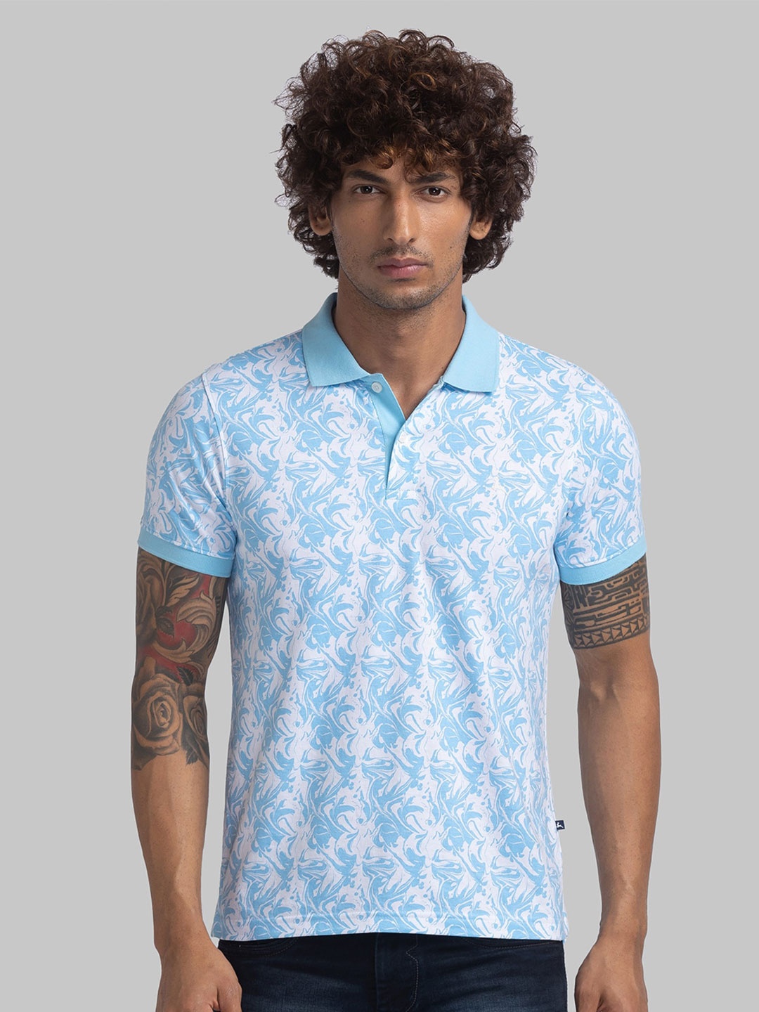 

Parx Abstract Printed Polo Collar Cotton Casual T-shirt, Blue