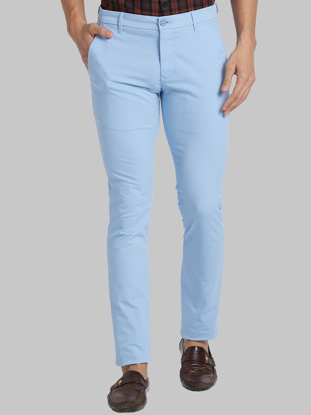 

Parx Slim Fit Mid-Rise Cotton Regular Trousers, Blue