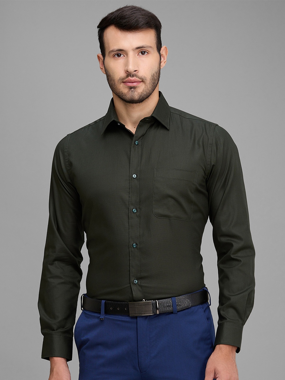 

Raymond Cotton Slim-Fit Formal Shirt, Green