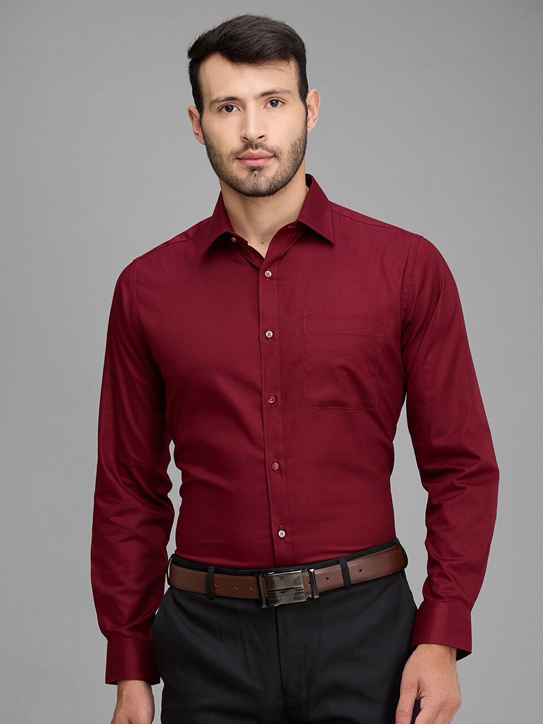 

Raymond Spread Collar Long Sleeves Slim-Fit Cotton Formal Shirt, Maroon