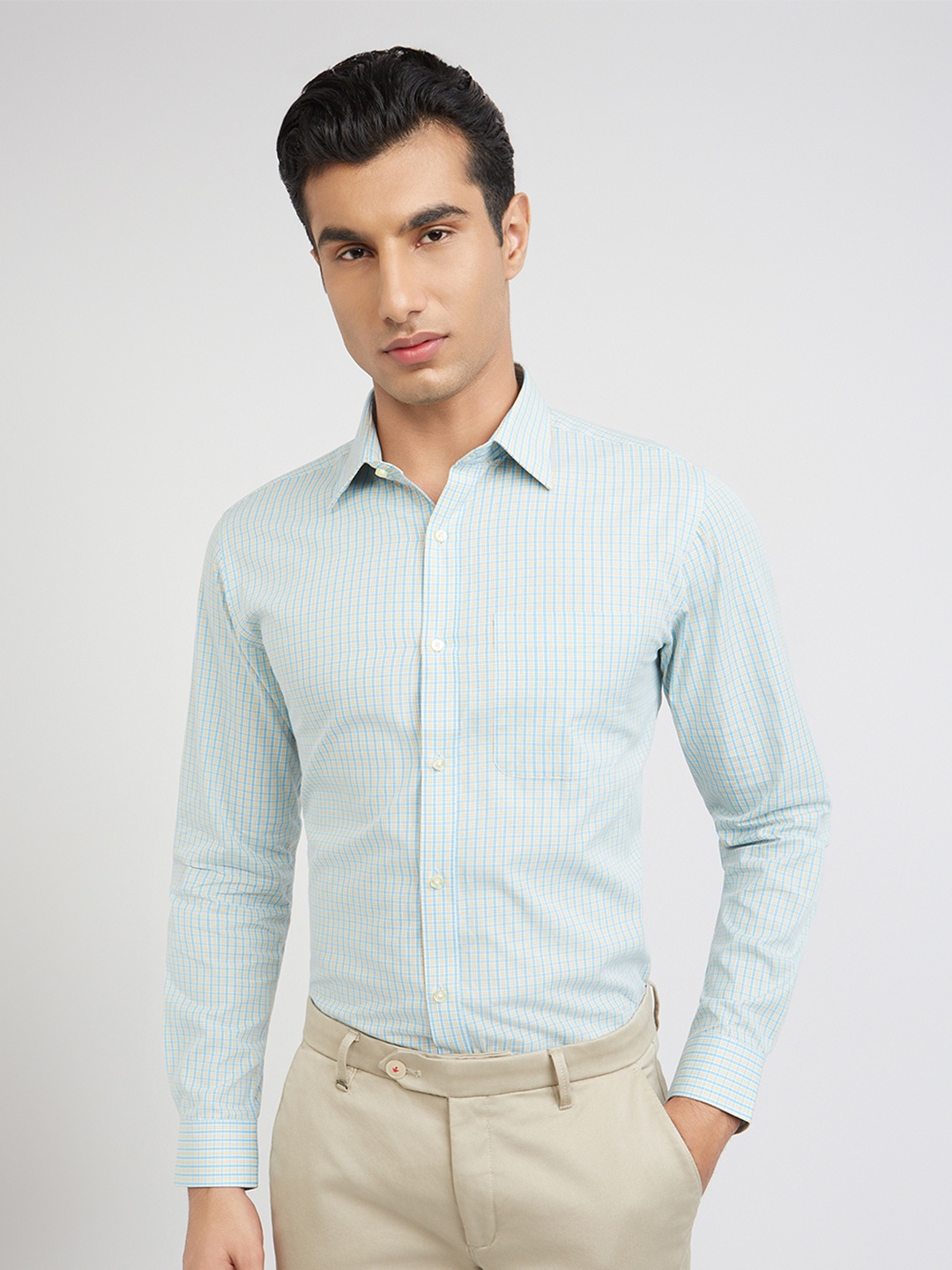 

Raymond Slim Fit Checked Spread Collar Cotton Formal Shirt, Yellow
