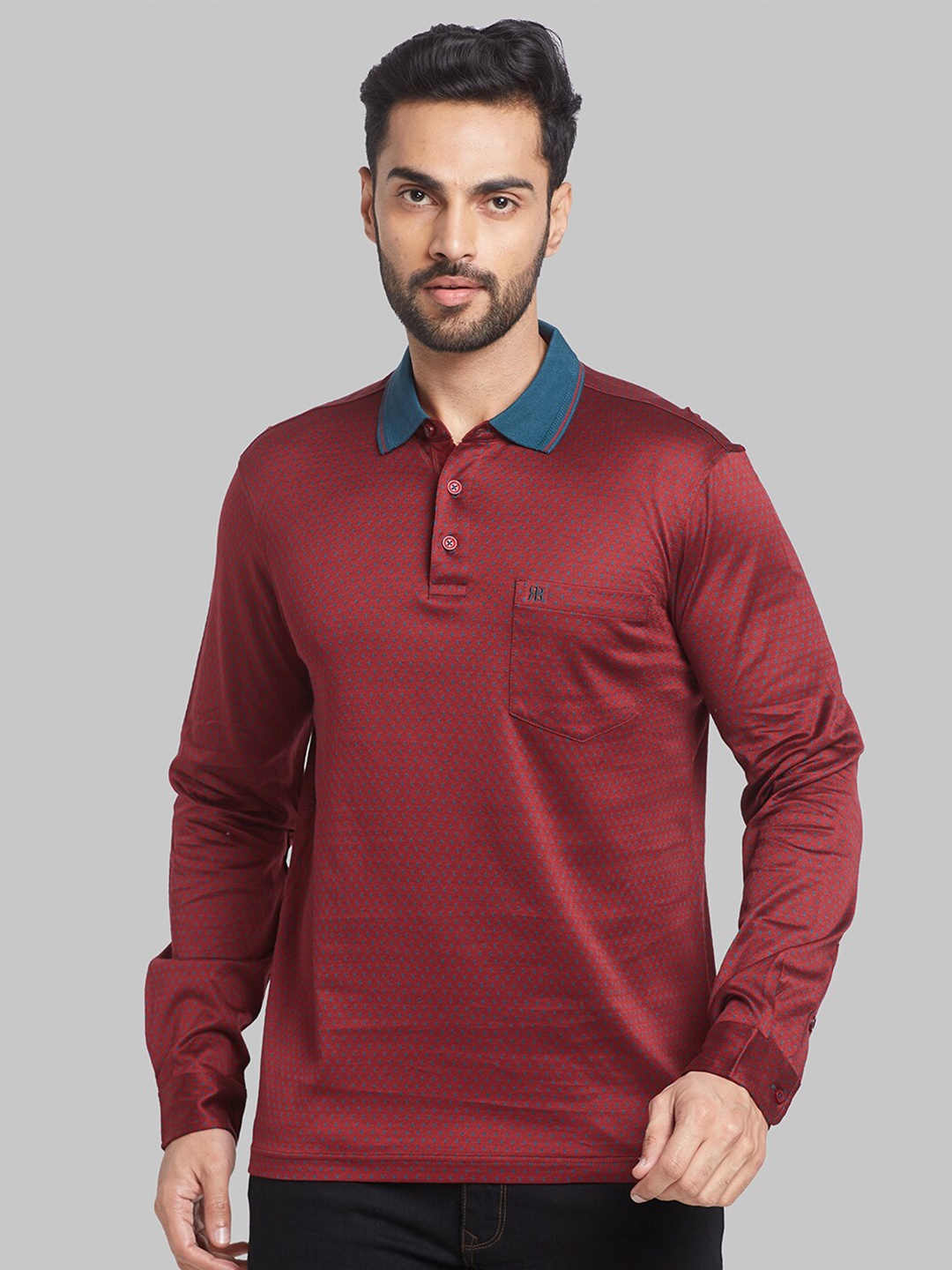 

Raymond Self Design Cotton Contemporary Fit Tshirt, Maroon