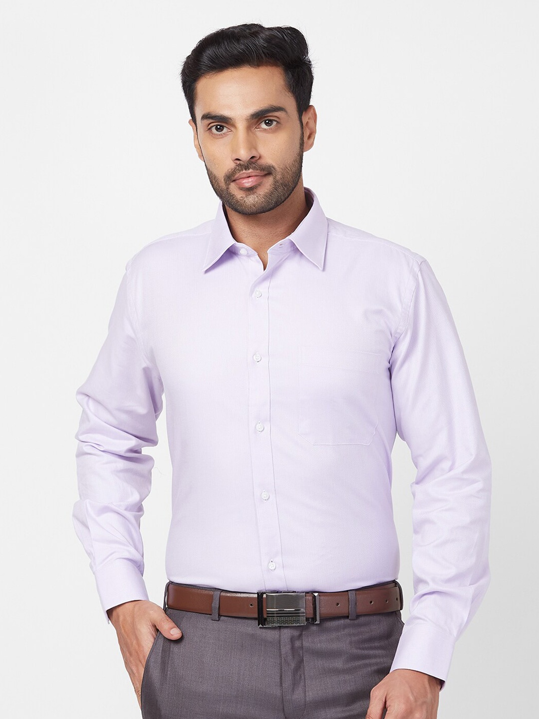 

Raymond Contemporary Fit Self Design Spread Collar Cotton Formal Shirt, Violet